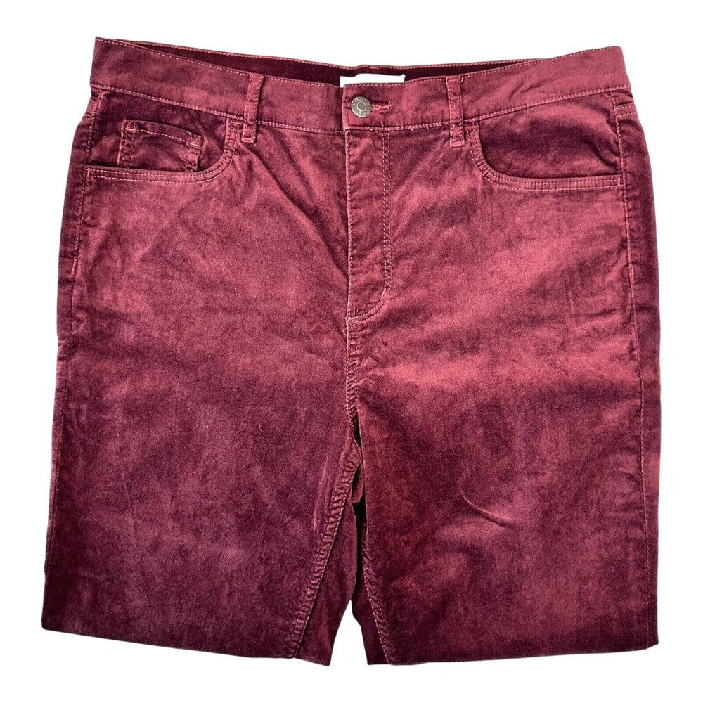 LOFT Red Maroon Burgundy Velvet Pant Women SZ 14/32 Petite-Modern Skinny - Picture 15 of 16